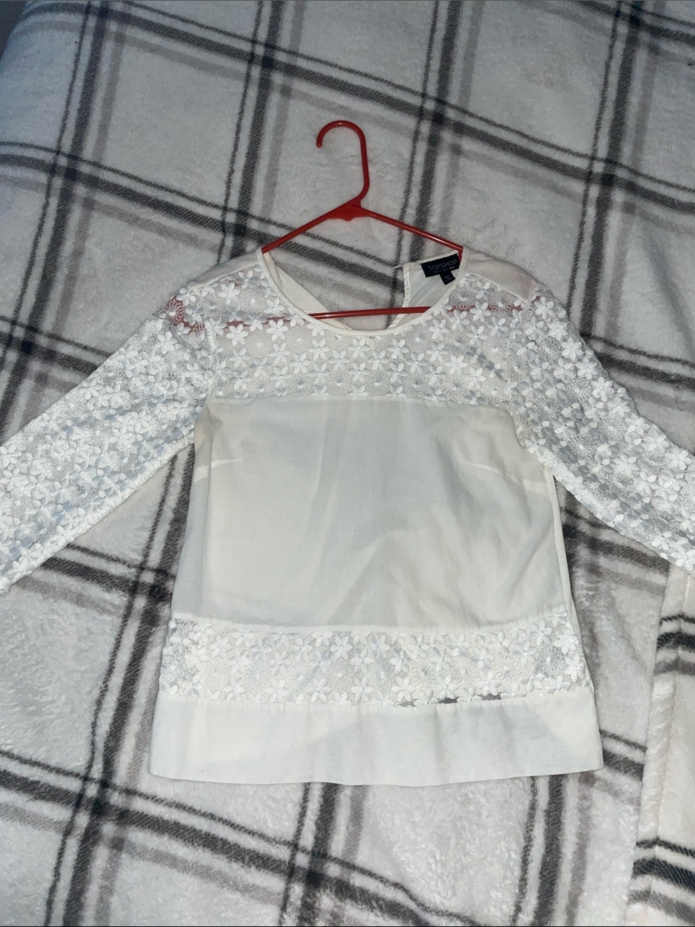 Topshop White Floral Lace Yoke & Sleeve Blouse